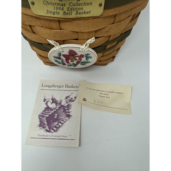 Longaberger Jingle Bell Basket Christmas Collection from 1994 with tie on - Picture 5 of 11